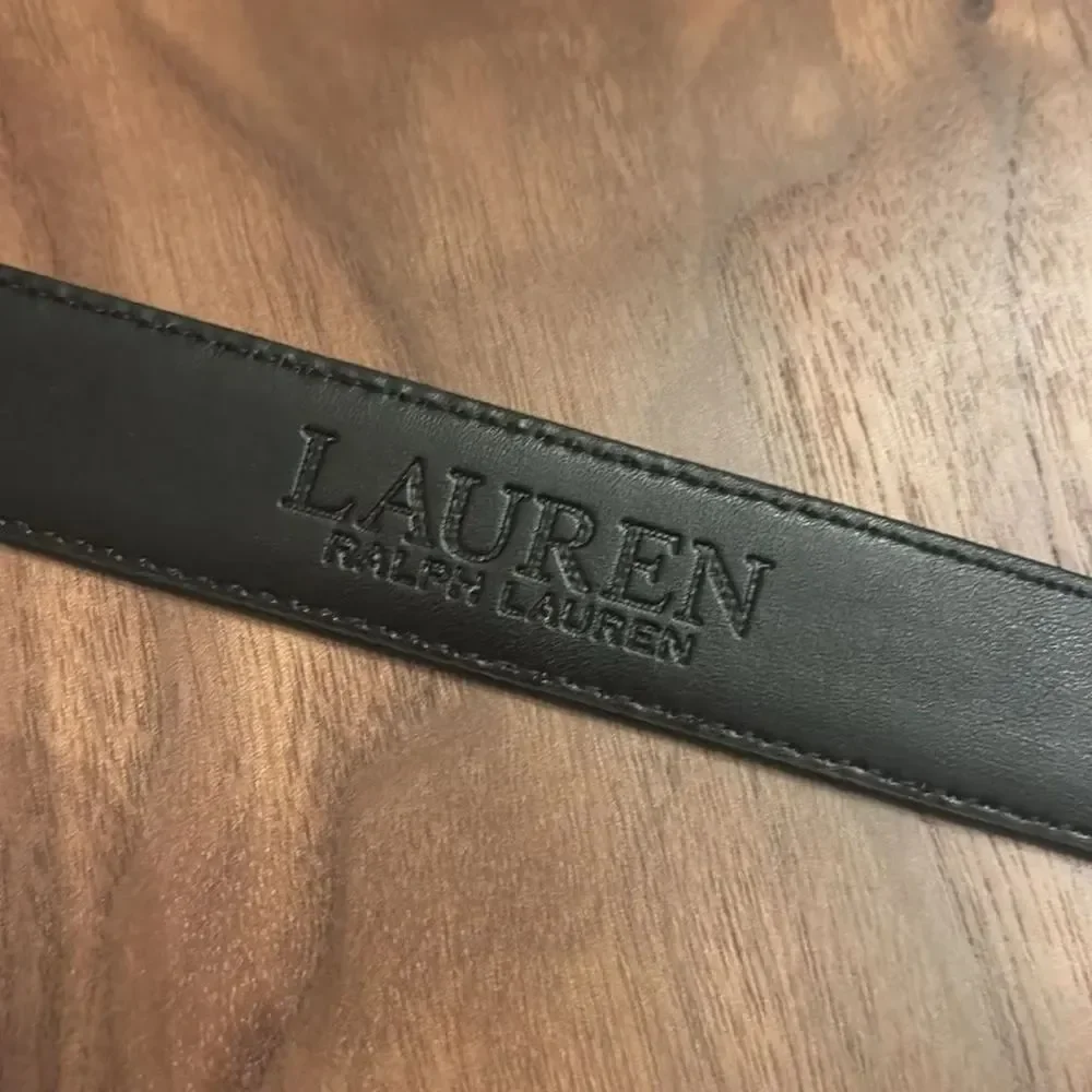 Ralph Lauren Black Pebble Leather Belt with Silver Buckle - XL